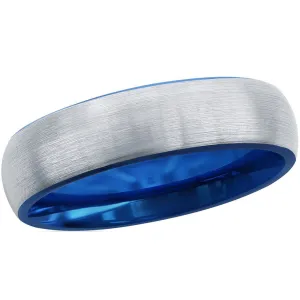 Men's Ring - Blue and Silver Plated 6mm Tungsten, Size 9 | SW-2119-9