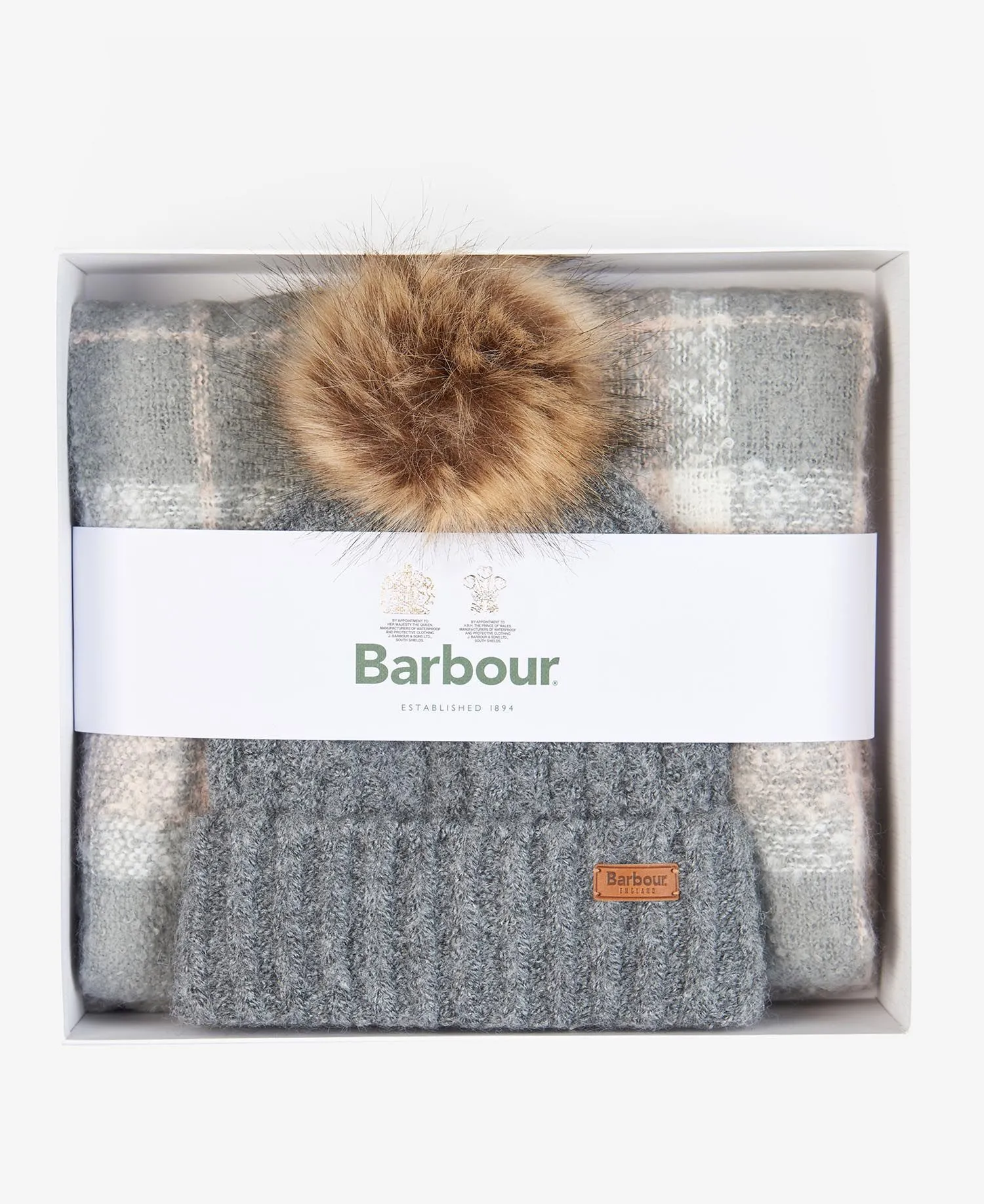 Saltburn Beanie & Tartan Scarf Gift Set Grey Rose